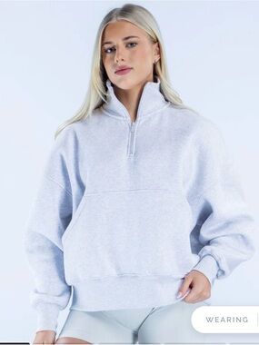 DFYNE Signature Quarter Zip Sweatshirt- oversized Grey Marl
